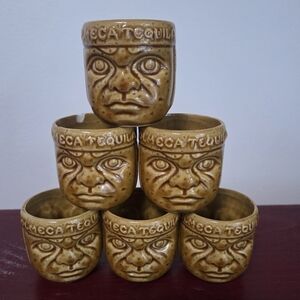 Vintage Set Olmeca Tequila Shot Glasses - Glazed Ceramic Barware Glassware Tiki